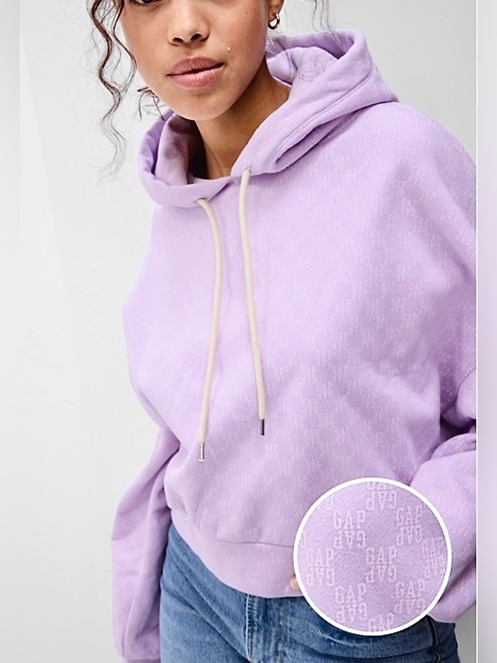 GAP Vintage Soft Cropped Logo Viral Hoodie Purple Lilac Womens XS Oversized NEW